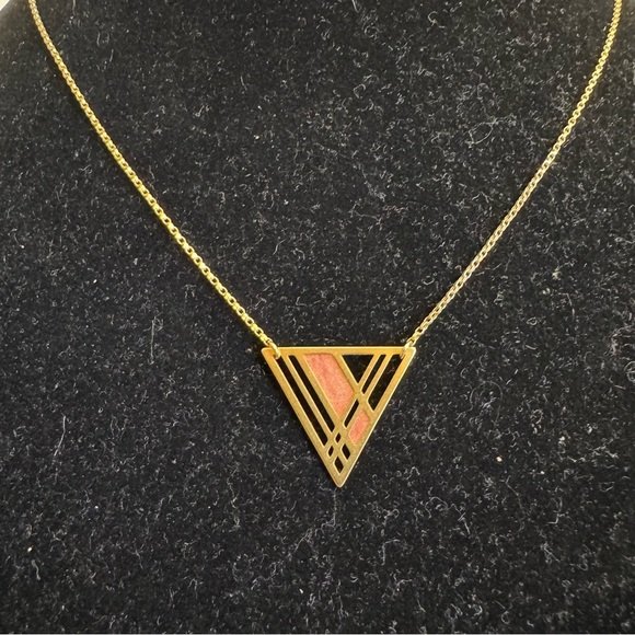 Vintage 1/20 14k Gold Filled Plaid Triangle Pendant Necklace Triangle 17" - Picture 2 of 16